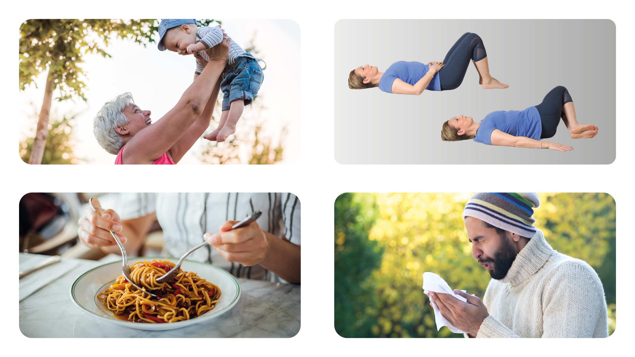 a collage of people eating food