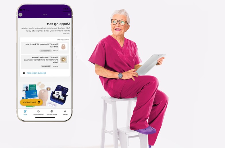 a nurse with a smartphone placed next to her